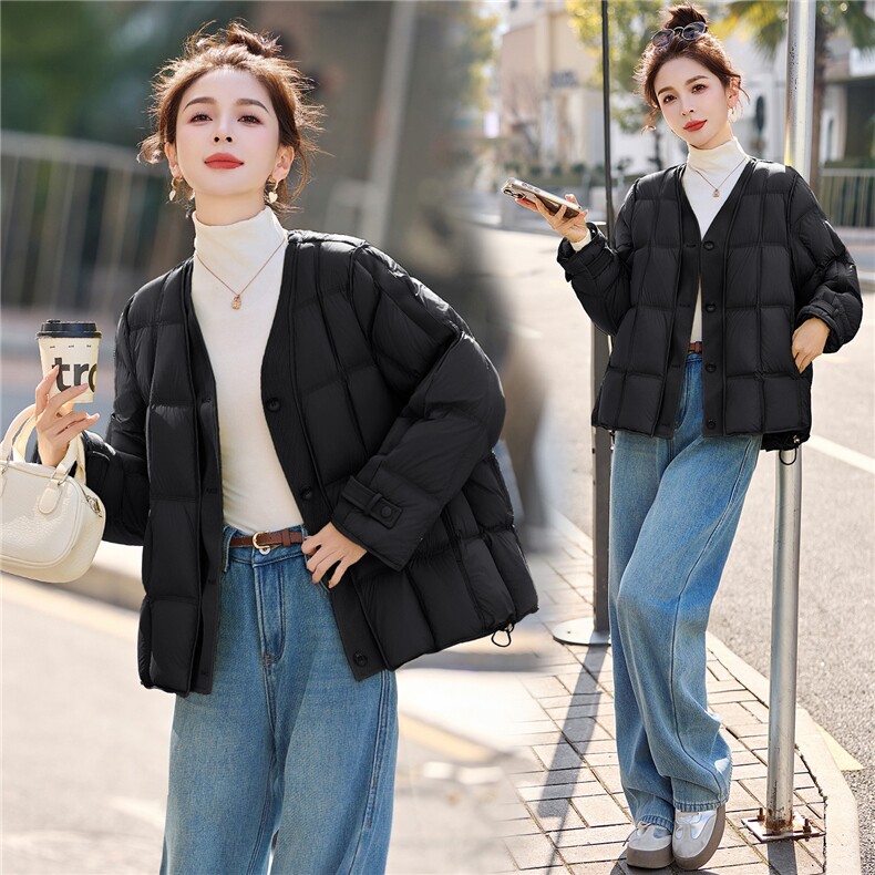 2026冬装新款简约时尚时髦拼接90绒羽绒服,女装羽绒服,美沁