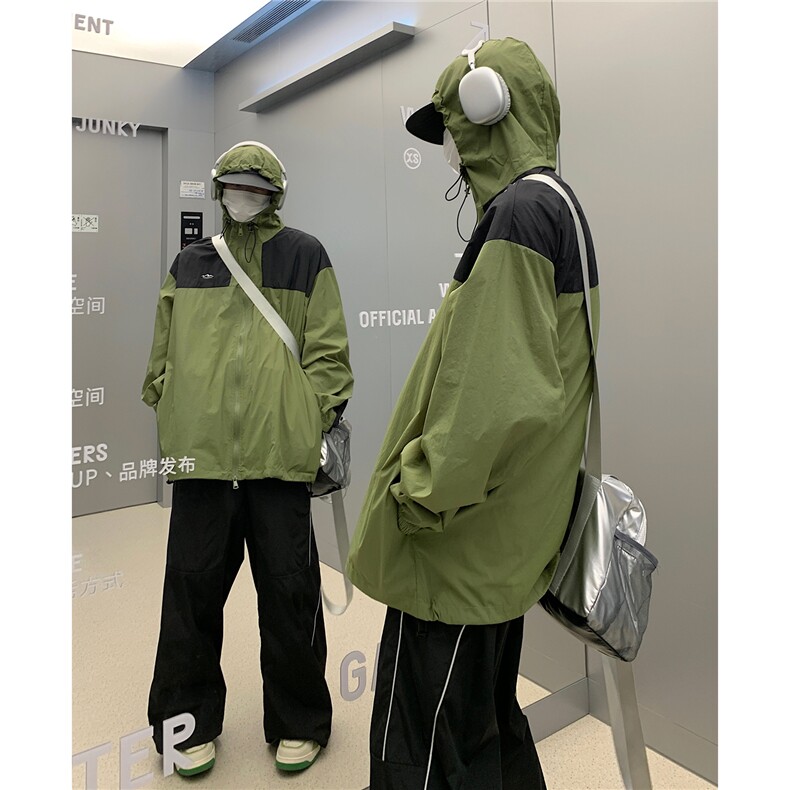 防晒指数UPF50+情侣装夏季新款防晒服宽松撞色拼接外套D313P68,男装防晒衣,电商A335-1（原A458）
