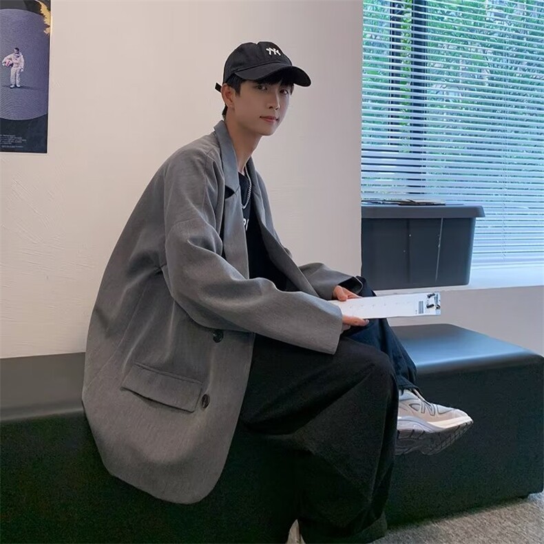 潮2023标准两粒双排扣西服上衣春季长袖男平驳领西装W4720-P50,男装西服,星座412-2