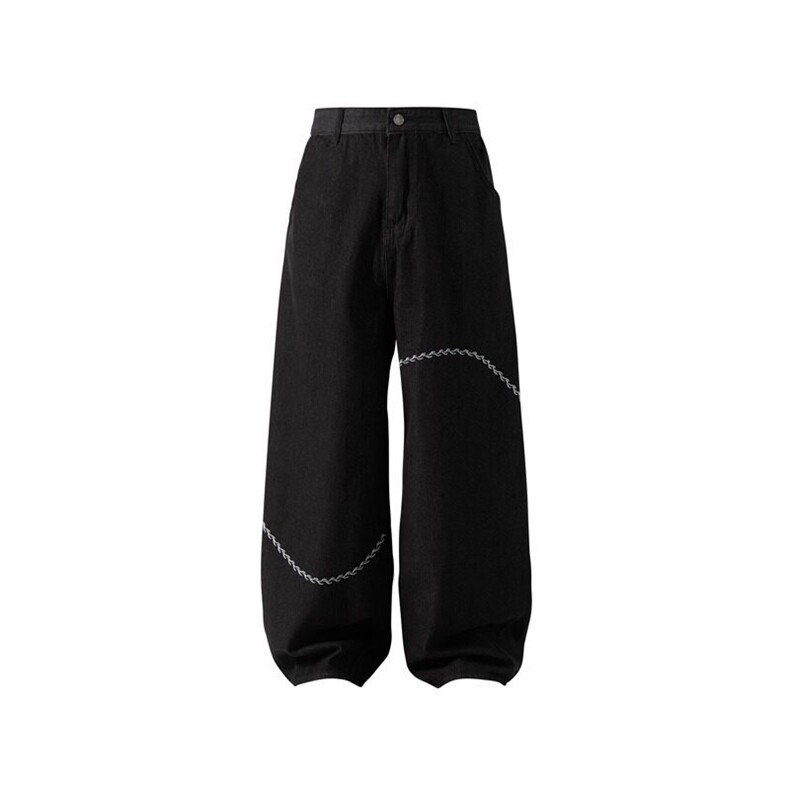 暗黑色牛仔裤男女韩版潮流直筒刺绣帅2025夏季ins长裤RK2751-P60,男装牛仔裤,星座412-3