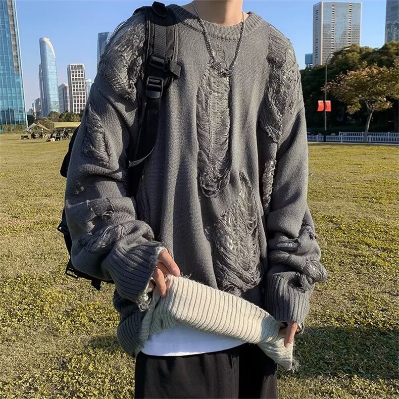 美式假两件破洞毛衣男新款高街慵懒情侣针织衫外套秋冬Y9221-p58,男装针织衫/毛衣,星座1008