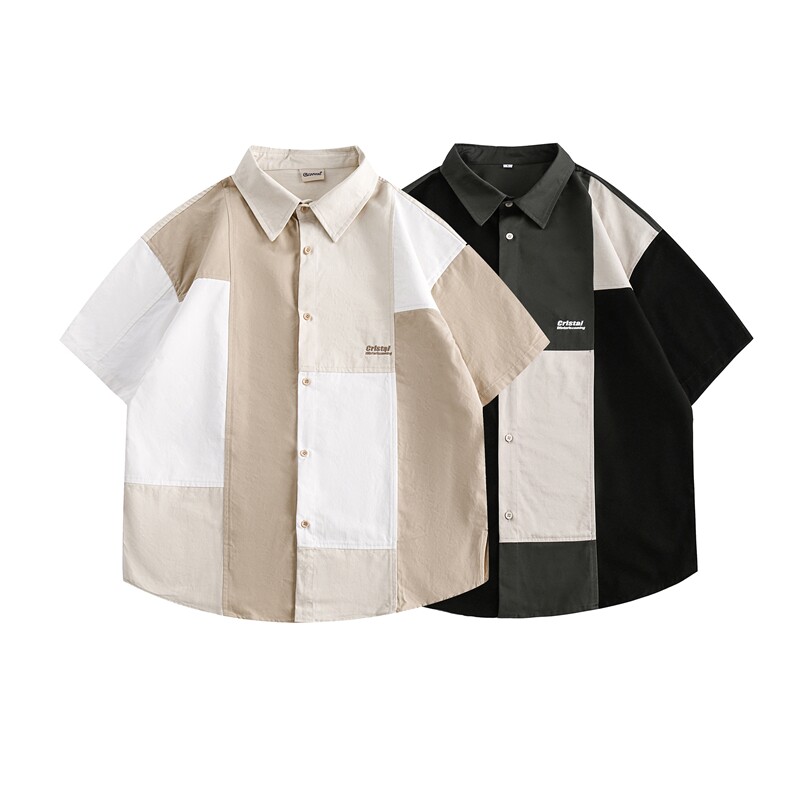 2025夏新款小众拼接半袖衬衫上衣宽松休闲--5018，男装衬衫，电商S012（CATTEE）