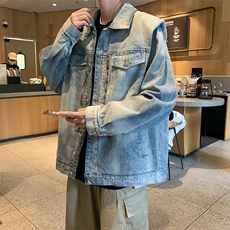 美式水洗牛仔夹克男春季潮牌垫肩设计百搭外套1001-1-WT053-P75，男装工装外套，星座1001-1