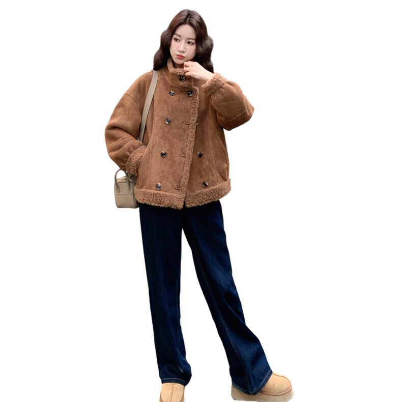 两面穿皮毛一体麂皮绒羊羔毛短外套P205K328,女装短外套,2B076