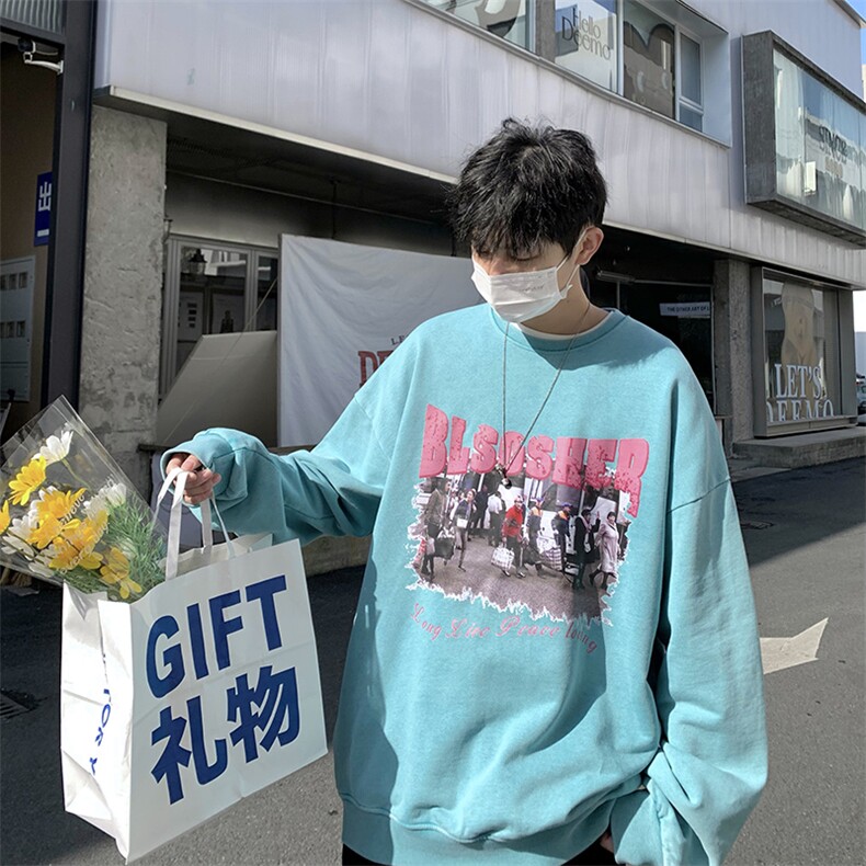 B266-T03-P6023春季新款水洗做旧宽松休闲情侣卫衣,男装卫衣,星座B257-1