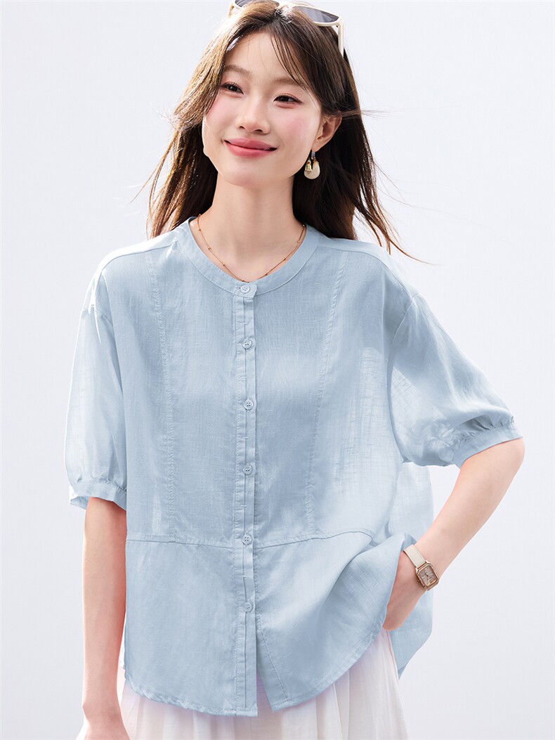 现货2026夏装新款休闲透气舒适女士短袖衬衣,女装衬衫,木子恋