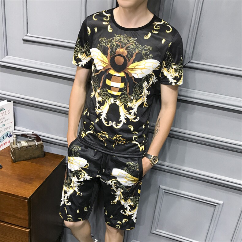 2021夏季新款蜜蜂T恤短裤男大码印花钱塘3029-9003真模,男装休闲套装,钱塘6006(原3029)