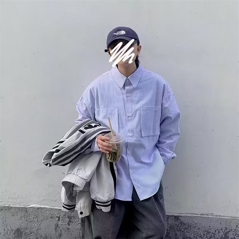 条纹衬衫男秋季2025新款韩版长袖衬衣宽松高级感复古休闲外套,男装衬衫,星座1210-1