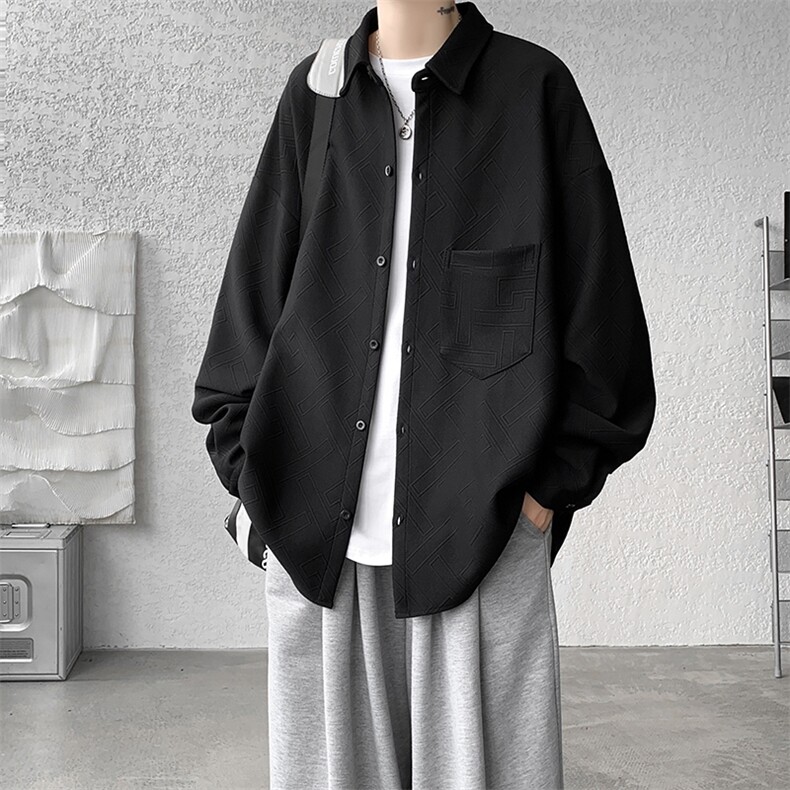 衬衫男春季新款港风宽松大码提花长袖衬衣CS026-P42，男装衬衫，星座214-3