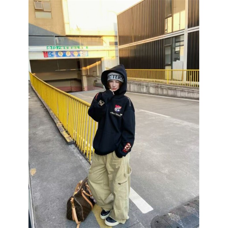 1506/Q78890/P58美式复古潮牌加绒连帽学院风帽衫外套,女装短外套,星座1506