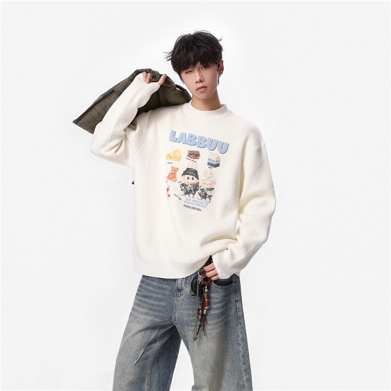 25秋冬印花新款卡通圆领毛衣男百搭舒适打底针织衫705-1-Y803-P50，男装T恤，星座705-1