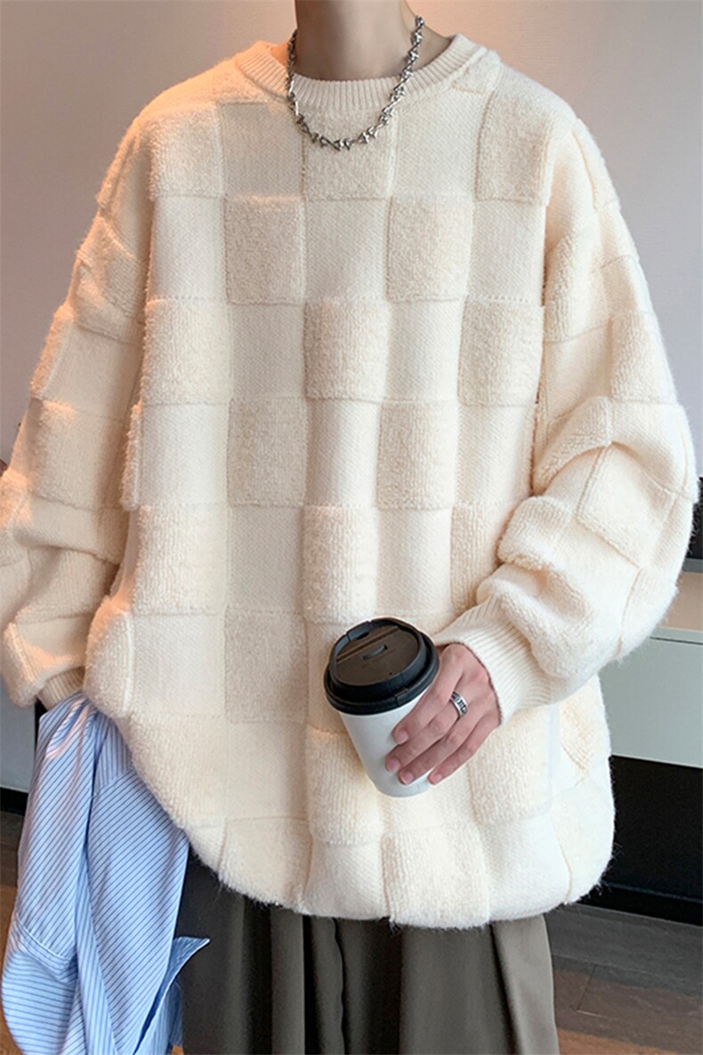 8XL-M特大码美式街头设计感毛巾绣格子毛衣男女情侣MY1204P50控68,男装针织衫/毛衣,电商D206-1