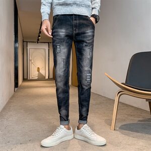 20秋冬季中弹力社会人精神小伙小脚韩版修身弹性牛仔裤男N/图片