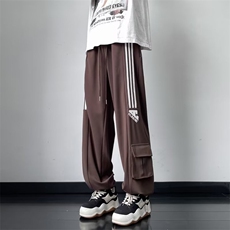休闲裤男韩版潮流口袋个性条纹拼色高街2023冬季ins长裤K4701-P41，男装休闲裤，星座412-2
