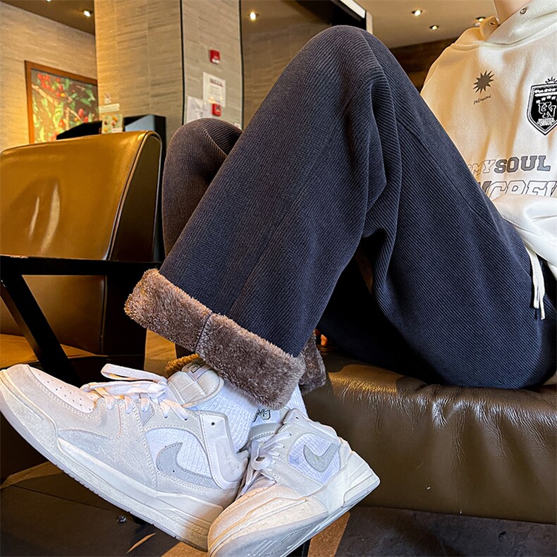 8XL-M羊羔绒阔腿裤男秋冬雪尼尔加绒加厚保暖灯芯绒裤P65，男装休闲裤，电商D206-1