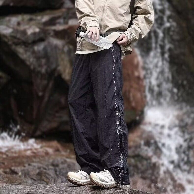 侧边拉链网格休闲裤男款夏季透气运动裤宽松阔腿直筒裤GA138-P45,女装休闲裤,星座208-5