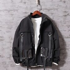 工装夹克男潮牌帅气口袋带皮无帽飘带棒球服嘻哈宽松情侣外套JK66，男装夹克，星座1804