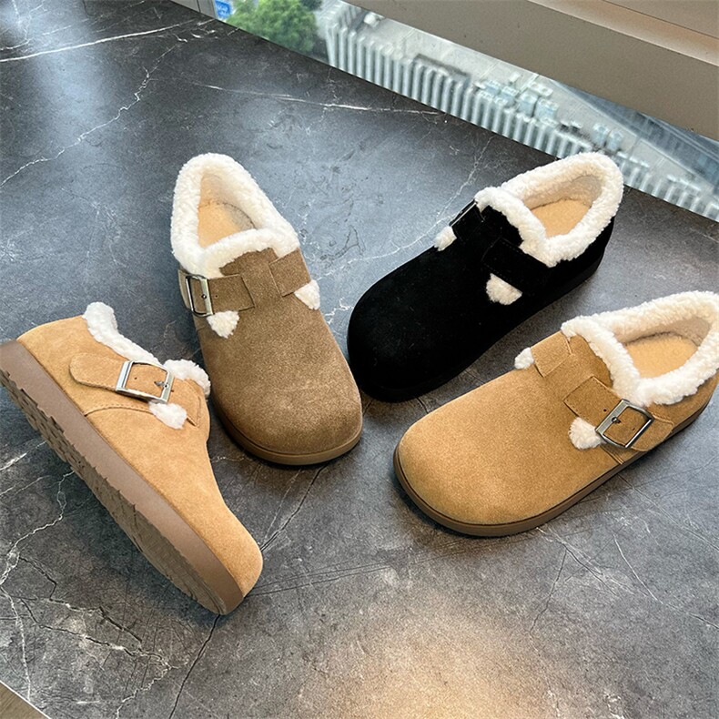 复古加绒女鞋2024秋冬季新款真皮时尚百搭平底运动保暖单鞋，女鞋毛毛鞋，电商A223