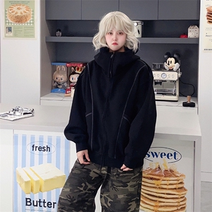 抖音得物高品质秋冬美式高街重磅结构辑明线纹理连帽卫衣外套W111图片