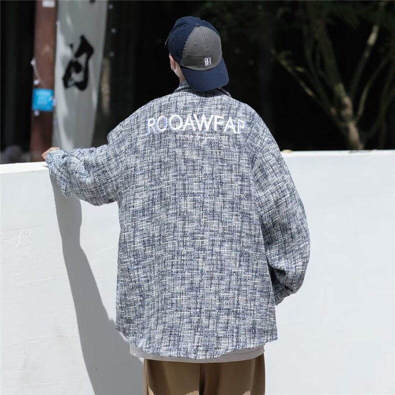 美式小香风刺绣编织外套男春秋季宽松复古千鸟格衬衣夹克W9278,男装夹克,星座1116A-1（原606A）