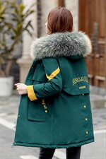 2024冬季新款字母刺绣拼接大毛领拼羽绒棉棉衣备双十一，女装派克服，凝聚力