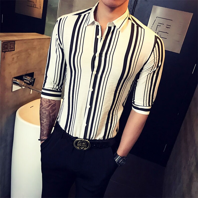春装新款20218男士短袖衬衫休闲五分袖衬衣男A313-C28,男装衬衫,电商A313