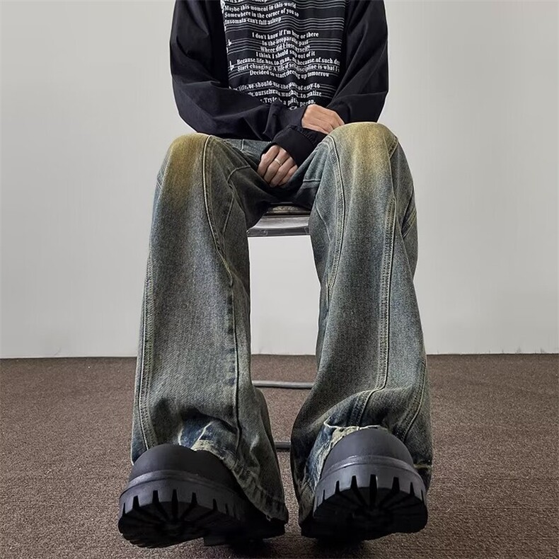 水洗做旧牛仔裤子男2024美式复古潮牌高街阔腿裤1001-1-H670-P60,男装牛仔裤,星座1001-1