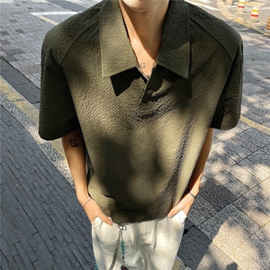 美式速干透气泡泡纱短袖polo衫男夏季款情侣潮牌正肩T恤重磅半袖