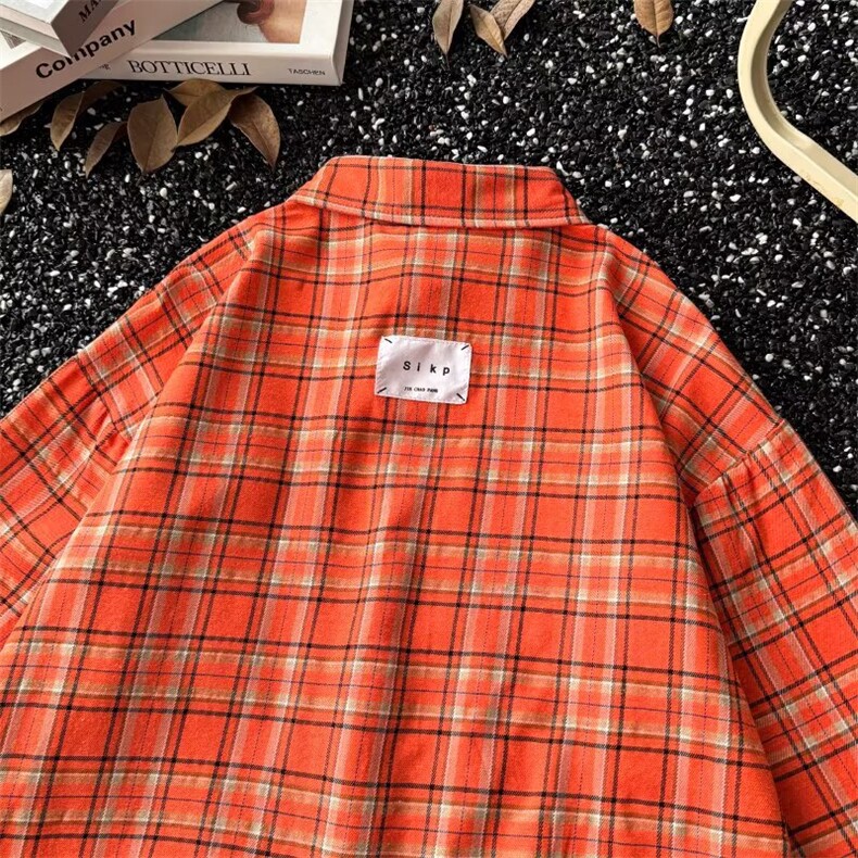 格纹短袖衬衫男女夏季宽松百搭休闲高街情侣格子衬衣LS378P30,男装T恤,星座1013-5