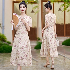 Acaine花楹曲/长款碎花长袖收腰连衣裙女夏季修身显瘦气质裙子,女装连衣裙,欣贝拉, Acaine花楹曲/长款碎花长袖收腰连衣裙女夏季修身显瘦气质裙子,女装连衣裙,欣贝拉,