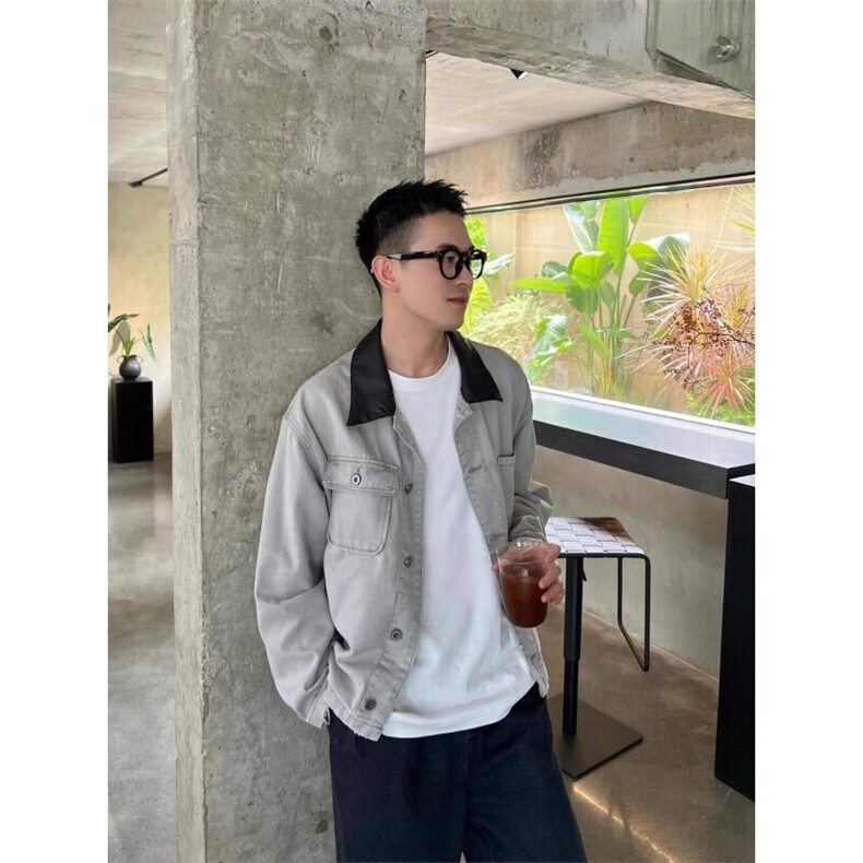 W9483-P70网图现货新款拼接pu皮牛仔外套中性工装美式高街夹克,男装夹克,星座1608-2
