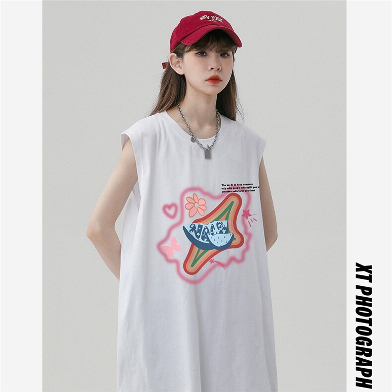 中性风新款夏季时尚百搭宽松印花无袖100棉短袖T恤DT65005P25控38,男装T恤,电商A268