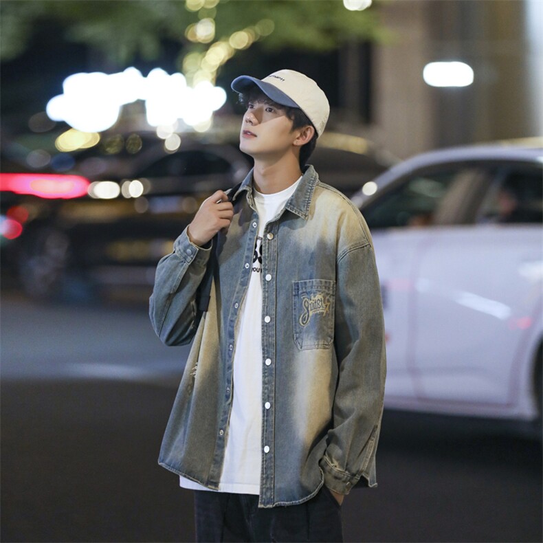 A1005P55秋冬新款青年男生休闲日系港风潮男外套牛仔衬衫长袖,男装衬衫,星座512-6