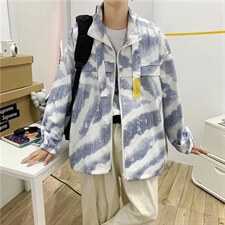秋季潮牌扎染夹克男ins韩版宽松潮流嘻哈外套帅气工装jk114-p55图片