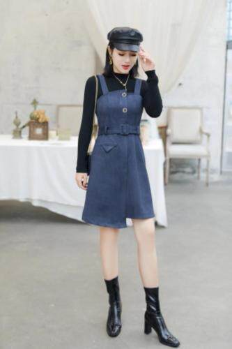 两件套装连衣裙：咖啡色，红色，雾霾蓝，三个颜色，，女装职业装，圣姿源