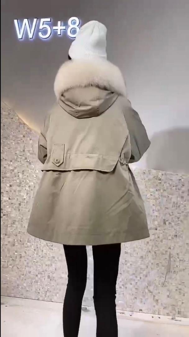 2021冬季新款时尚真狐狸毛领可拆卸袖抽褶皮草派克服,女装皮草,L·H·X