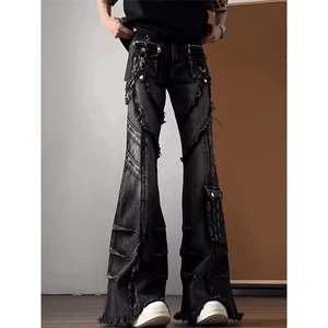1506-1/K84091/P78朋克街头重工水洗立体袋休闲微喇牛仔裤男女款图片