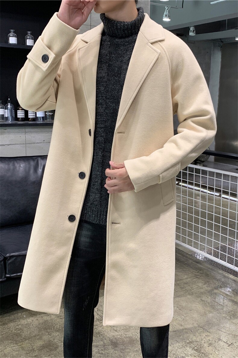 N1079/P100加棉P110秋冬毛呢大衣男中长款过膝风衣大码男士呢大衣图片