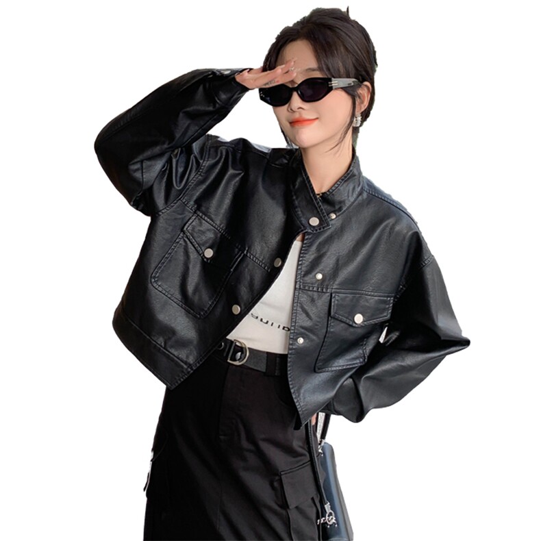 高级感休闲小皮衣外套女2024春季新款时尚百搭短款pu皮衣时尚夹克,女装皮衣,MQ