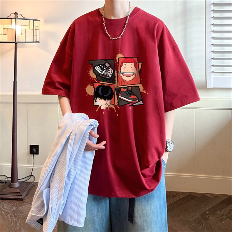 230g重磅纯棉灌篮高手印花港风短袖t恤男DT3134-P25控38,男装T恤,电商B370