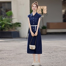独特漂亮蕾丝拼接无袖牛仔连衣裙女2025夏季新款气质收腰显瘦裙子，女装连衣裙，靓星雨