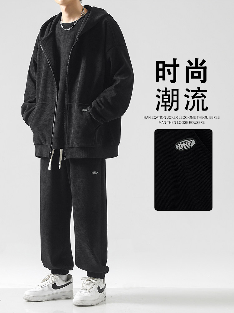 潮流新品套装抗皱坠感亲肤宽松休闲条绒三件套   SJT873-特批176图片