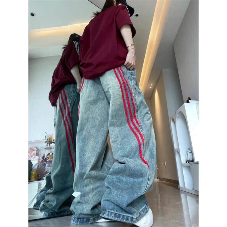 【有货】三条杠条纹牛仔裤男宽松直筒美式复古裤子G8512CC-特P55，男装牛仔裤，星座1007（原301D）