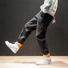 2019冬季新款马切达日系大码宽松加绒加厚男拼接牛仔裤K3071-P50，男装牛仔裤，电商A001