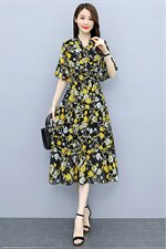 雪纺长袖连衣裙春秋装2022新款女收腰气质复古碎花衬衫裙子，女装连衣裙，妙形