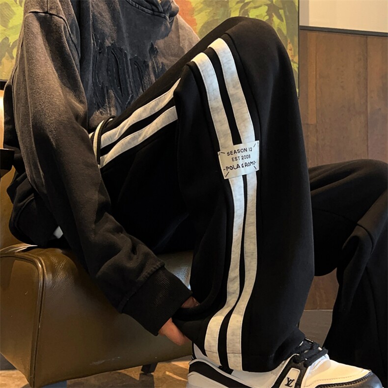 高品质 条纹贴标休闲裤男直筒阔腿裤男WK455-特P45控68图片