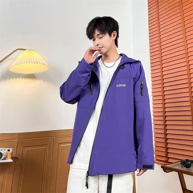 斜拉链冲锋衣外套男春秋季硬壳压胶防水锁温三合一夹克030/P68图片