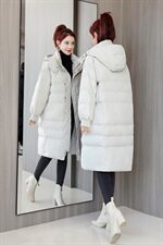 2020冬季新款简约时尚休闲舒适保暖长款连帽羽绒棉棉衣，女装棉衣/棉服，艾尚靓装