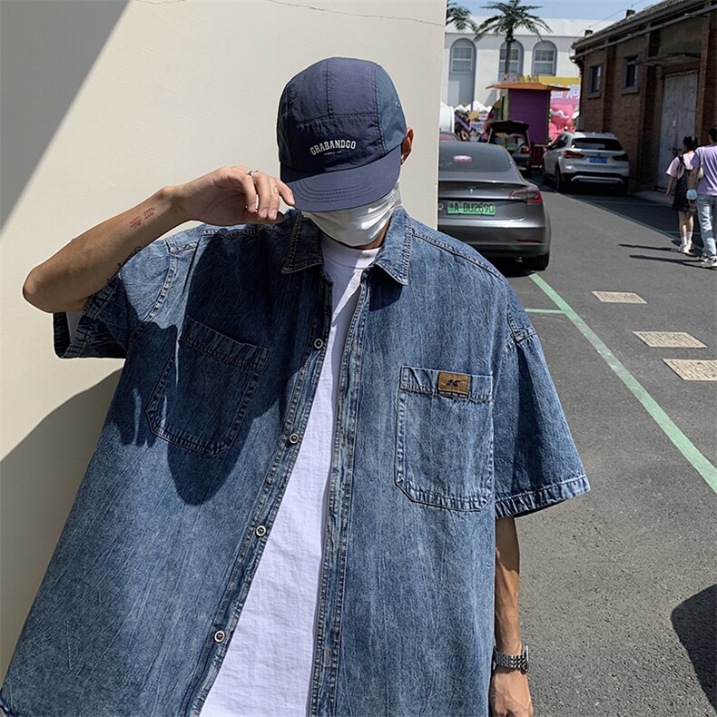 短袖牛仔衬衫男夏季美式潮牌情侣男装半袖寸衫CS025-P48,男装衬衫,星座308B-1