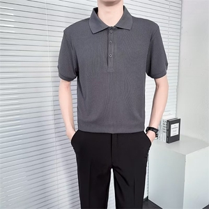 冰丝条纹短袖Polo衫男新款夏上衣潮流高级感纯色翻领t恤保罗 PL04图片
